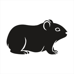 black silhouette of a Hamster  with thick outline side view isolated