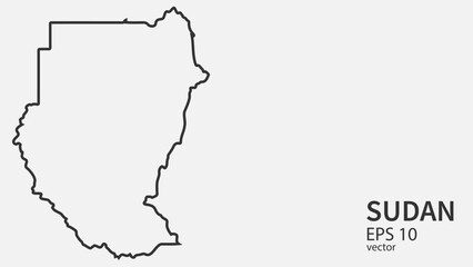 Vector line map of Sudan. Vector design isolated on white background.	
