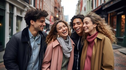 Obraz premium Friends standing in natural color tones , standing, natural color tones, friends