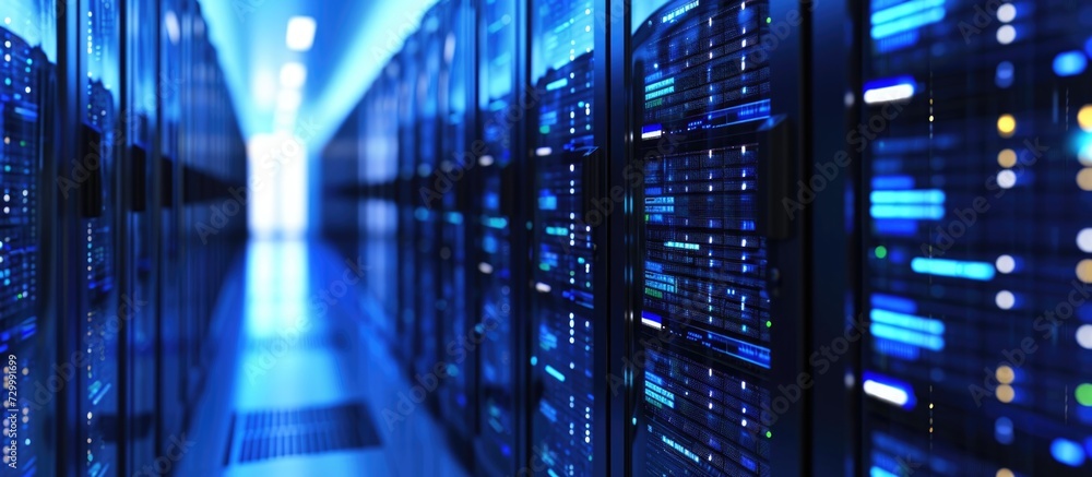 Poster focus on narrowing the depth field by closing the selected server rack cluster in a data center.