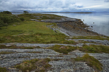 Fototapeta na wymiar Landscape at the hiking track from Petter Dass Museum to Kongshaugen in Norway, Europe 