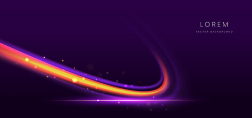 Fototapeta na wymiar Purple elegant background with golden line curved light effect and sparkle.