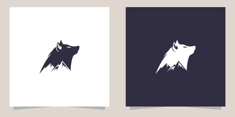 wolf with mountain logo design