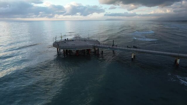 Aerial view of Marina di Pietrasanta pier in Tuscany Italy