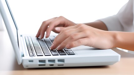 Individual typing on a laptop in a plain background setting , individual, typing, laptop, plain background