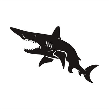 black silhouette of a  Hammerhead shark  with thick outline side view isolated