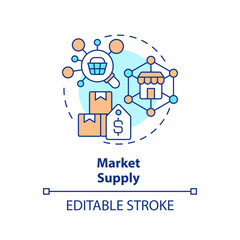 Market supply multi color concept icon. Products available for sale in market. Producers supplies. Round shape line illustration. Abstract idea. Graphic design. Easy to use in brochure marketing