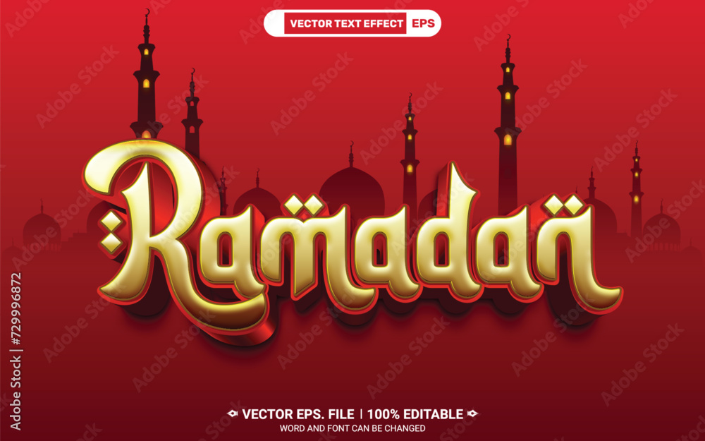 Poster Holy ramadan kareem text effect vector template on red background