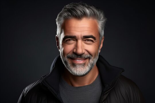 Portrait of a handsome middle-aged man with grey hair.