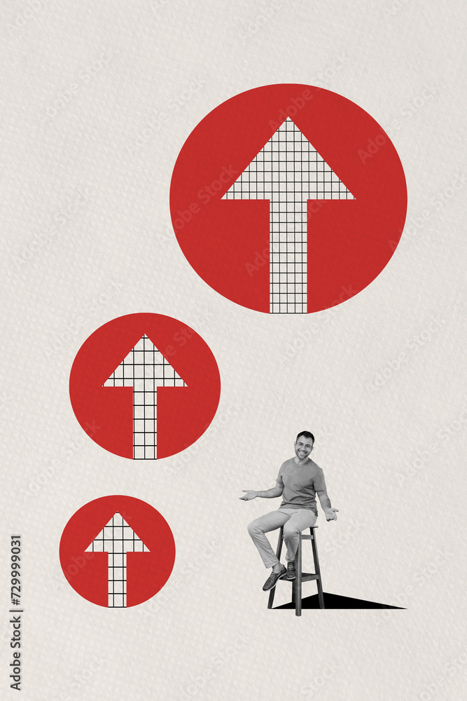 Poster 3d retro abstract creative artwork template collage of manager arrow point up results weird freak bi
