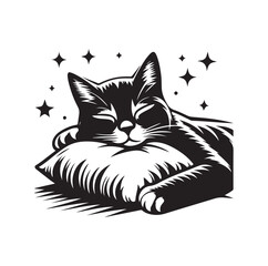 A Cat Sleeping with pillow vector illustration design