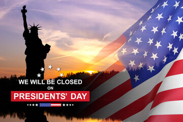 Presidents' Day Background Design. We will be Closed on Presidents' Day