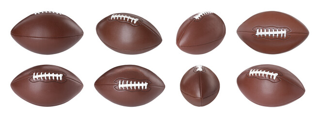 American football ball isolated on white, different sides