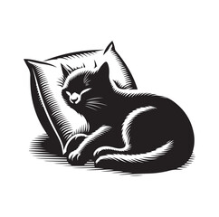 A Cat Sleeping with pillow vector illustration design