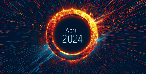 New year april 2024 background. Futuristic technology style. Vector illustration. - obrazy, fototapety, plakaty