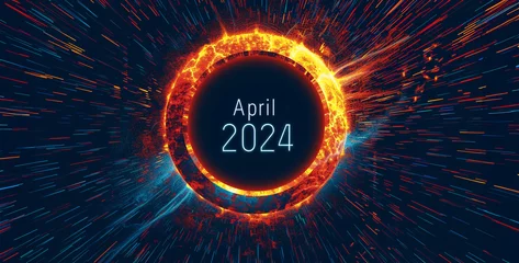 Fotobehang New year april 2024 background. Futuristic technology style. Vector illustration. © Kashif Ali 72