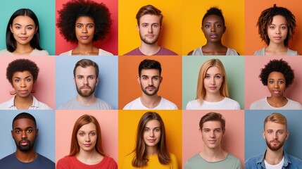 A Tapestry of Diverse Faces Against Colorful Backgrounds.