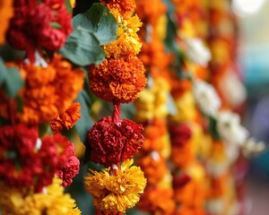 Marigold and Leaf Flower Garland for Hindu Wedding and Festivals