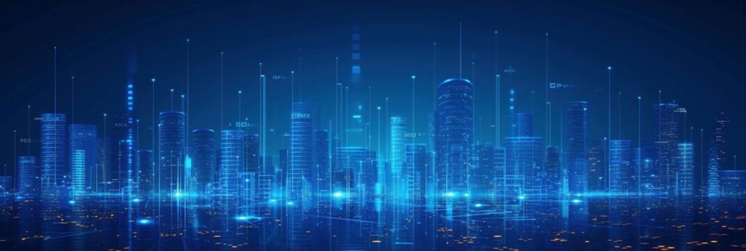 urban innovation with a captivating cityscape illuminated by neon lights against a backdrop of modern architecture, symbolizing hi-tech, science, and futuristic technology