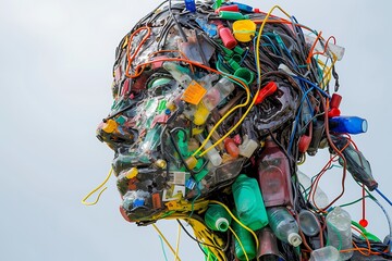 Eco-Friendly Art: Unique Sculpture Made of Recycled Plastic Waste, Highlighting Environmental Awareness and Creativity