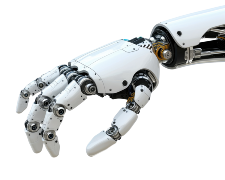 White robot hand isolated on transparent background