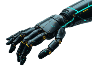 Black robot hand isolated on transparent background