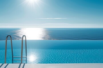 Fototapeta na wymiar Ocean View from Luxury Infinity Pool - Perfect for Relaxation and Vacation Backgrounds - High-Quality Image