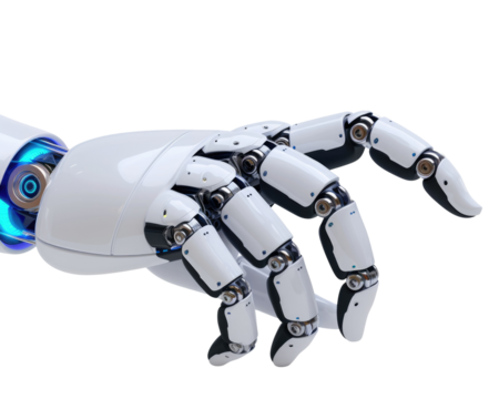 White robot hand isolated on transparent background