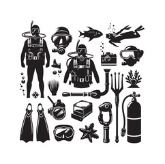 Obraz premium Vector scuba diving set silhouette vector illustration design
