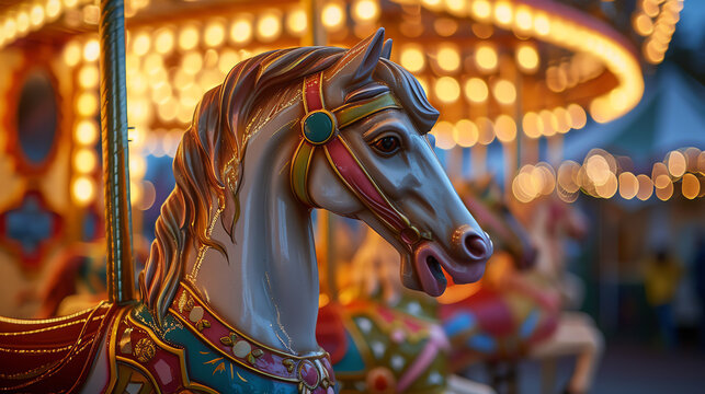 Carousel horse with colorful bokeh light background