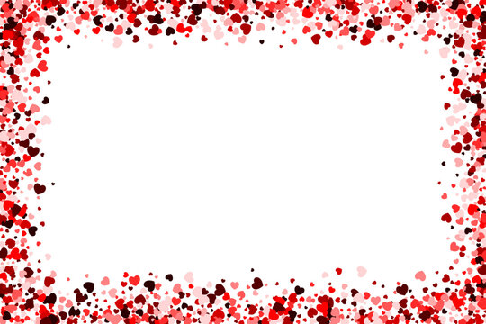 Red heart horizontal rectangle frame with space for text. Background for Valentine's Day or Weddings and Mother's Day. Vector illustration