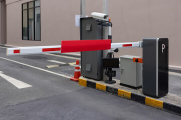 automatic barrier for home village security system. Automatic barrier arm for car park of resident.