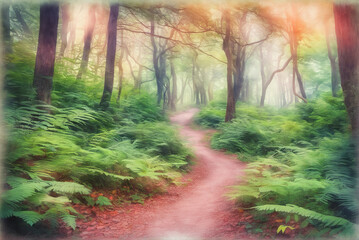 Obraz premium Wild woods background in flat watercolor style
