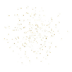 Gold glitter dots on transparent background. Bright dust explosion. Golden glitter particles splatter. Sparkling firework. Luxury design element. Vector illustration 