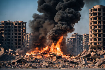 Ruins of city buildings bombed during the war