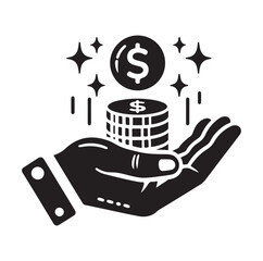Money icon on the hand silhouette vector illustration