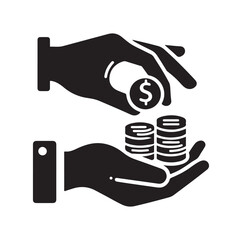 Money icon on the hand silhouette vector illustration