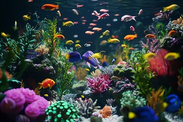 Fototapeta na wymiar Coral Reef with Colorful Fish and Marine Life