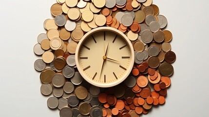 Clock in the center and surround by coins