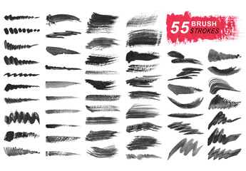 Collection of watercolor brush strokes and splatters isolated on transparent background.