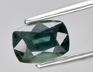 natural blue green sapphire gem on the background