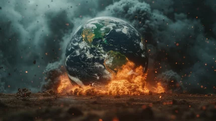 Fotobehang earth attacked by greenhouse effect in air pollution, Earth Pollution and Global Warming, environment concept © arti om