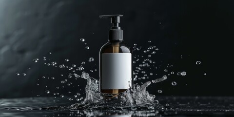 Haircare product: Bottle with a pump and a blank label,