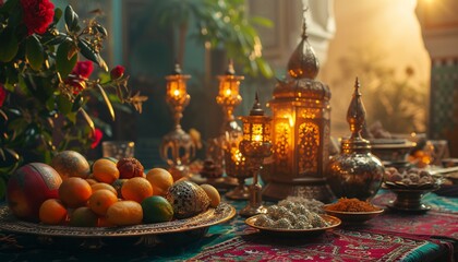the cultural richness of Eid ul Fitr, with traditional artifacts, exquisite patterns, and an atmosphere resonating with the essence of the celebration