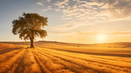 Nature theme, A lone tree in a golden field , lone tree, golden field, nature theme