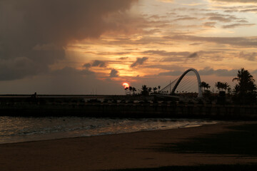 Port City in evening time with sunset in Sri Lanka