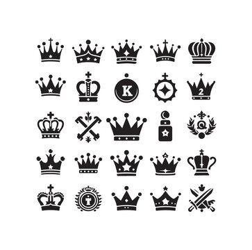 King crown icon silhouette set crown symbols collection vector illustration design