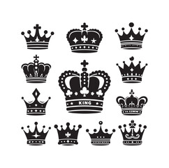 King crown icon silhouette set crown symbols collection vector illustration design