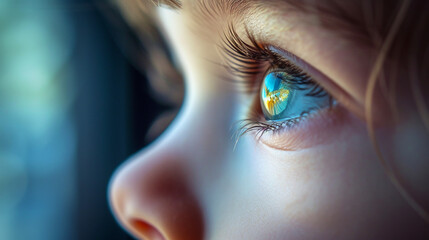 close up of eye, hopeful, innocence. Generative Ai.