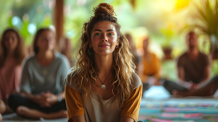 A wellness workshop, with engaged participants as the background, during an enlightening seminar